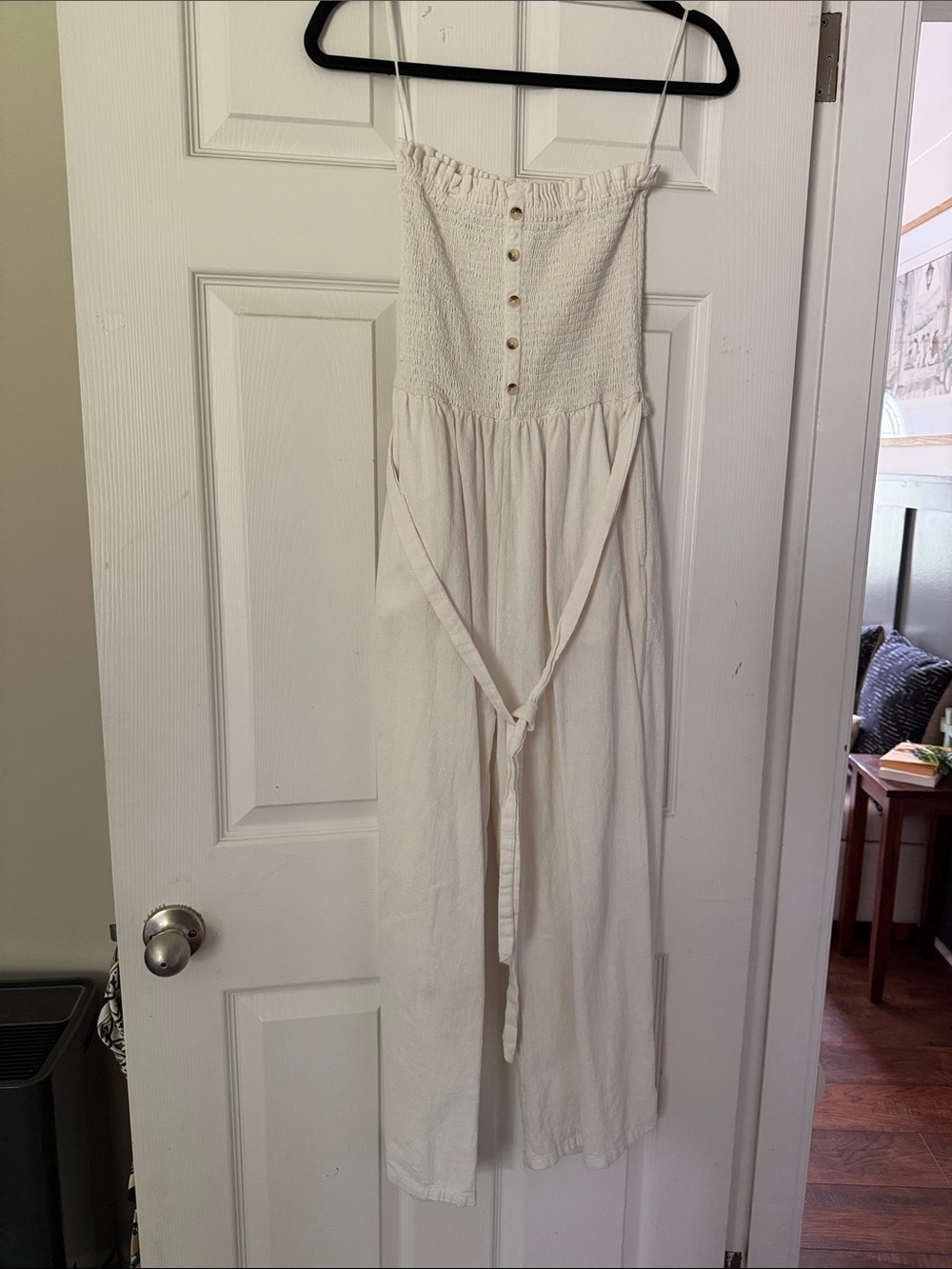 BillabongCream strapless jumpsuit with Waist Tie